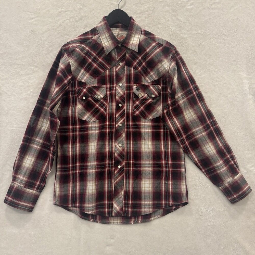 Wrangler American Cowboy Pearl Snap Shirt Size Small Mens Long Sleeve Red Black